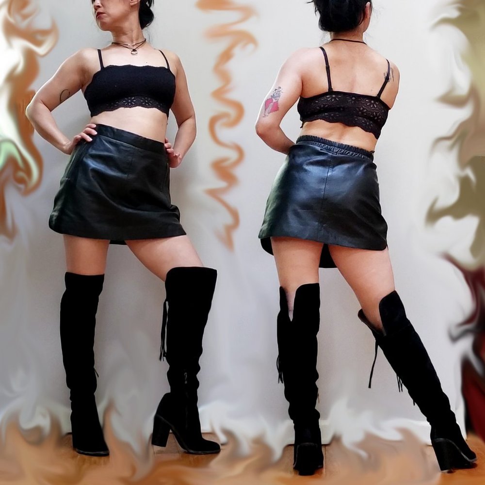Mango A-line Mini Skirt Genuine Leather Black NWT